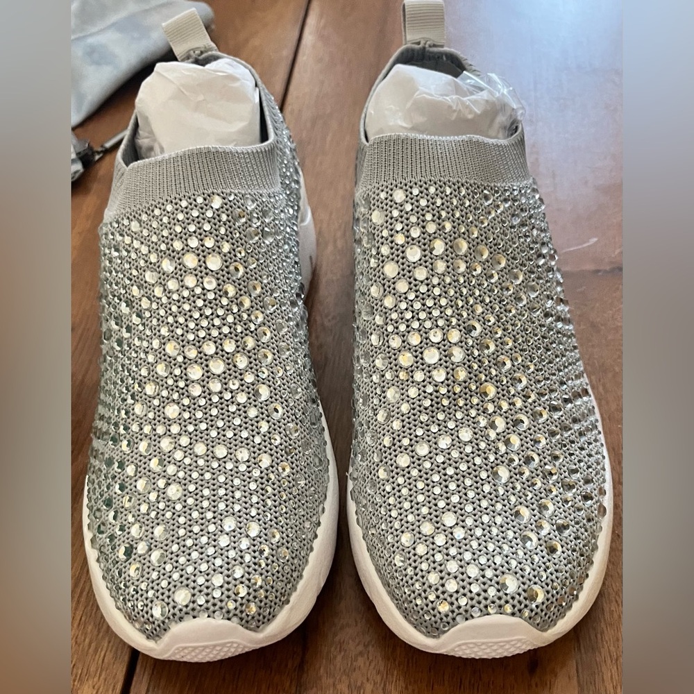 Lauren Lorraine Silver Crystal Knit Slip-On Sneakers - Women